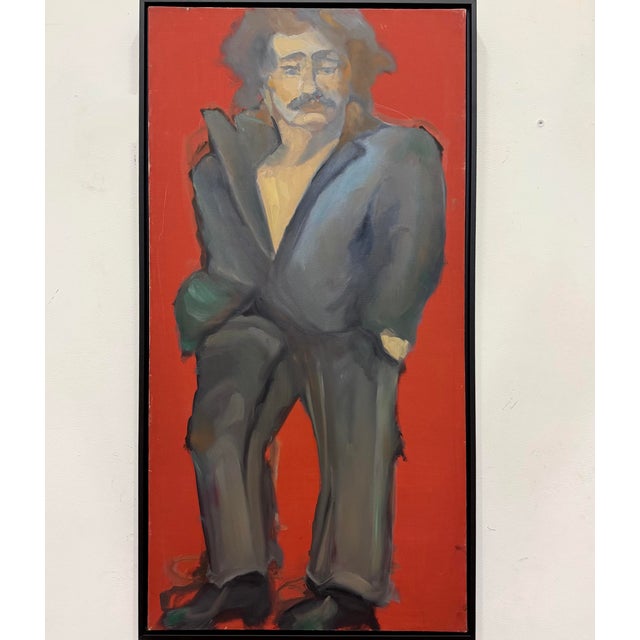 Large 1970s Abstract Oil Painting Portrait, Man in a Suit, Newly Framed For Sale - Image 10 of 10