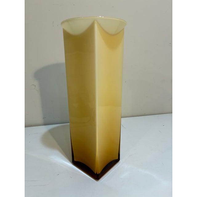 Late 20th Century Italian Murano Opaline & Amber Art Glass Vase, Hand Blown, 16” For Sale - Image 5 of 9