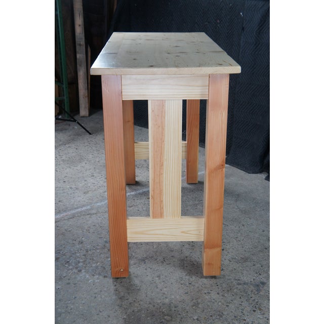 Late 20th Century Rustic Natural Pine Farmhouse Workbench Tall Desk Footrest Hall Table Console For Sale - Image 10 of 12