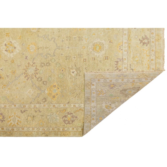 8 X 10 Handmade Contemporary Floral Oushak Style Wool Rug in Tan For Sale - Image 4 of 10