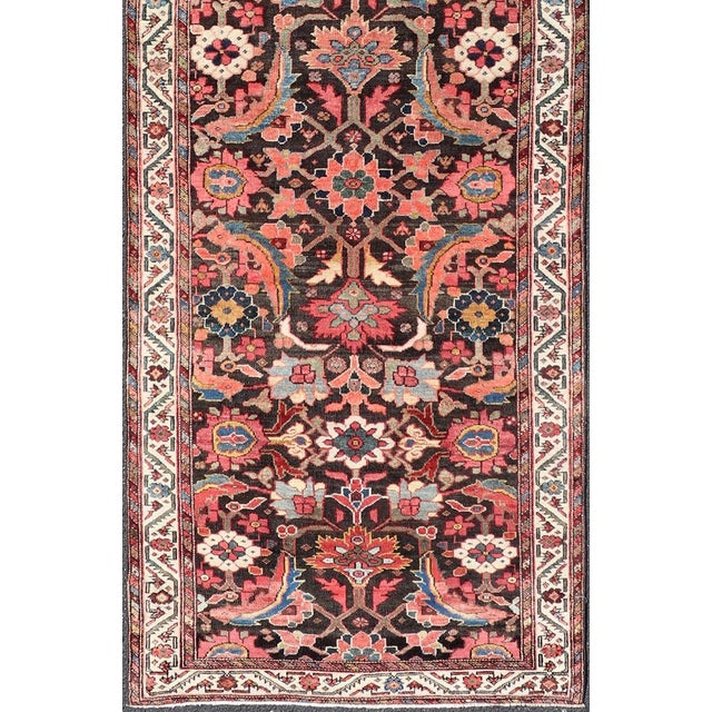 Antique Faraghan Runner in All-Over Design in Ink Blue Background 3'1 X 9'5 For Sale - Image 9 of 11