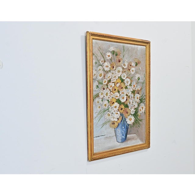 Wood French Vintage Framed Oil Painting of Daisies For Sale - Image 7 of 11