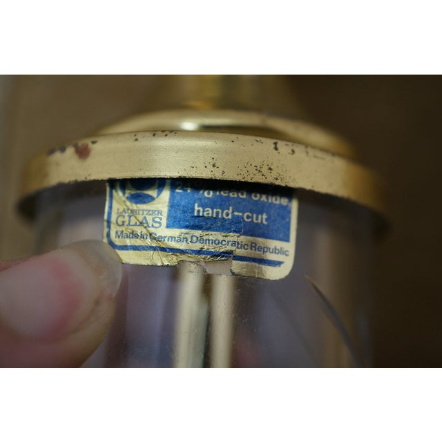 Mid 20th Century German Lausitzer Hollywood Regency Brass Crystal Leaf Etched Vanity Lamp 20" For Sale - Image 11 of 15