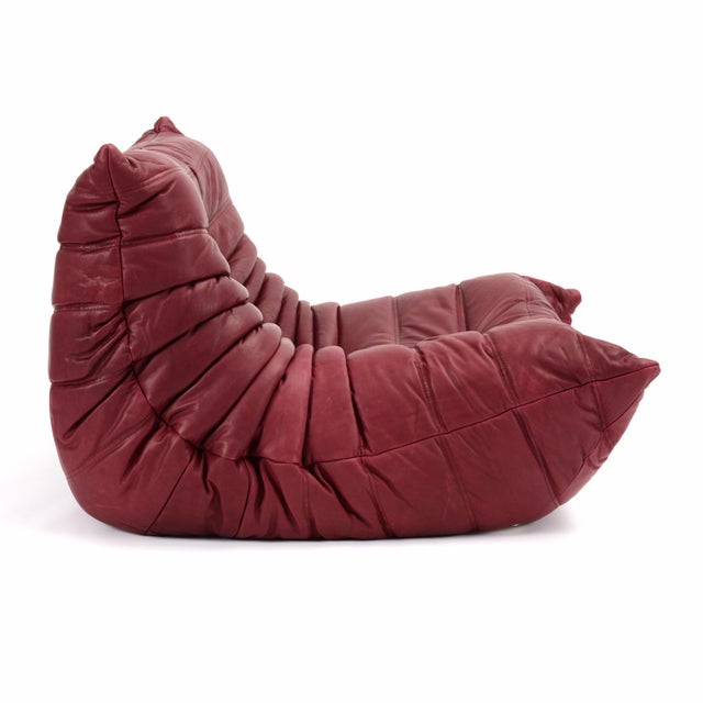 Mid-Century Modern Restored Ligne Roset Togo Fireside Chair in Rich Bordeaux Leather For Sale - Image 3 of 12
