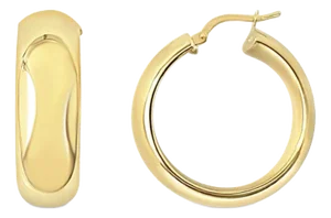 One Inch Polished Wide 14k Yellow Gold Hoops, 2 Pieces