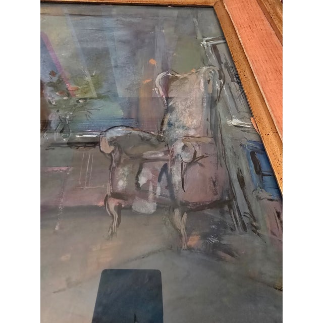 Mid Century Modern Signed Painting Girl in Boudoir, Framed For Sale - Image 4 of 12