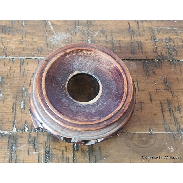 Transparent Vintage Chinese Reverse Interior Painted Glass Paperweight Sphere on Wood Base, C1950s For Sale - Image 8 of 11