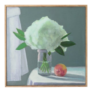 White Hydrangea and a Peach by Anne Carrozza Remick For Sale