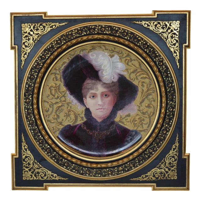 Large 1880s French Hand-Painted Portrait of a Victorian Woman. Signed. For Sale