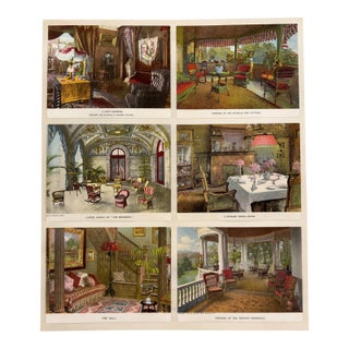 Set of Six Antique 1895 “Truth” Magazine Color Halftone Prints — Veranda, Cottage & Society Interior Views — 5 X 6.75 In. For Sale
