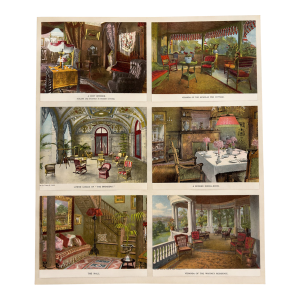 Set of Six Antique 1895 “Truth” Magazine Color Halftone Prints — Veranda, Cottage & Society Interior Views — 5 X 6.75 In.