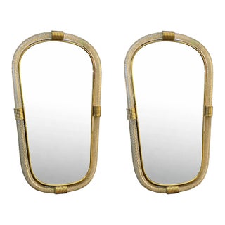 Pair of Italian Murano Glass Wall Mirrors in Gold Leaf “Torciglione” Venetian Design For Sale