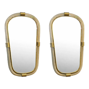 Pair of Italian Murano Glass Wall Mirrors in Gold Leaf “Torciglione” Venetian Design