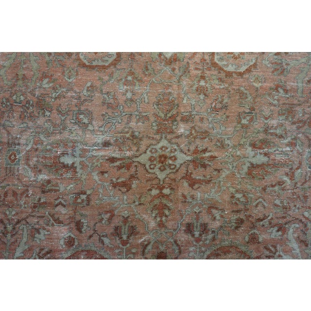 1930s Pink Rose Field Traditional Geometric Antique Knotted Wool Persian Mahal Rug For Sale - Image 9 of 10