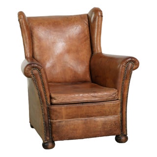 Vintage Sheepskin Wing Lounge Chair For Sale