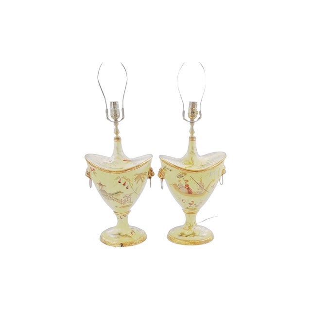 Pair of Chinoserie Decorated Gilt and Resin Lamps For Sale - Image 4 of 6