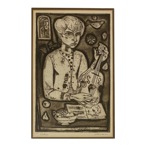 Color Lithograph by Irving Amen, Titled "Violin"