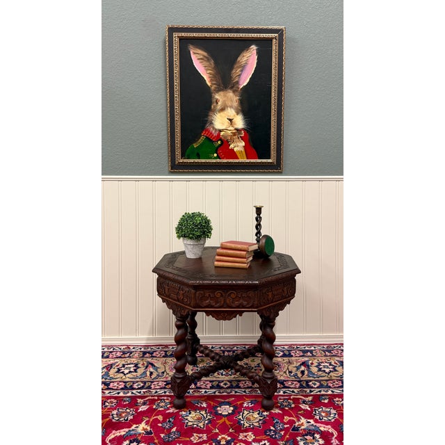 Charming Late 19th Century Antique French Carved Oak Octagonal Entry, Hall, Sofa, Center, Parlor or End Table with "X"...