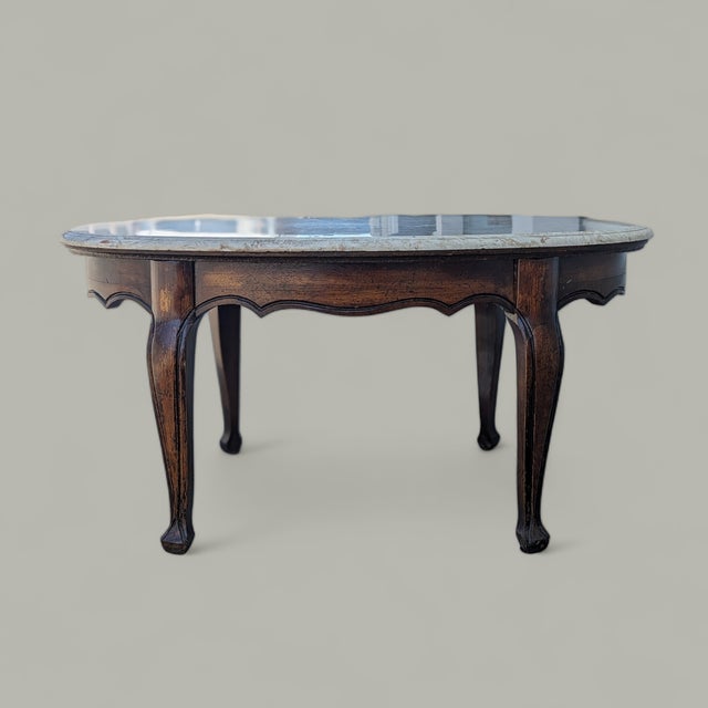 Vintage Faux Travertine-Top Coffee Table With Cabriole Legs, Marble For Sale - Image 14 of 15