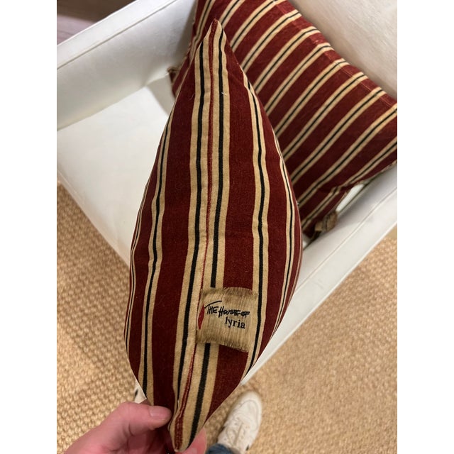 House of Lyria Burgundy Stripe Velvet Lumbar Pillows — Pair (24” X 16”) For Sale - Image 4 of 4