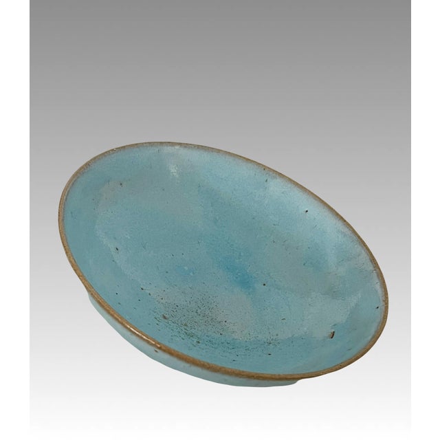 Late 19th Century Late 19th Century Antique Chinese Pale Blue Glazed Jun Ware Bowl and Wood Display Stand, Qing For Sale - Image 5 of 15