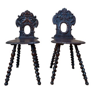 18th Century Baroque German Alsatian Chairs in Stained Wood, Set of 2 For Sale