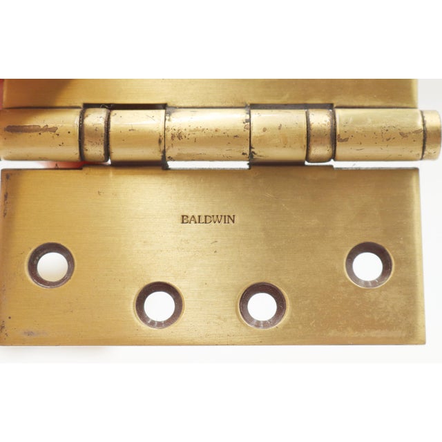 Traditional Pair of Reclaimed 4 X 4 In. Brass Baldwin Ball Bearing Door Hinges For Sale - Image 3 of 5