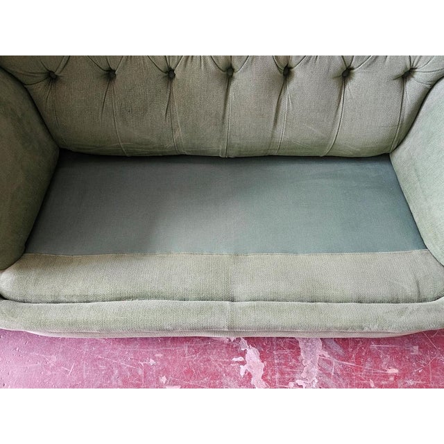 Vintage Chesterfield Style Sofas in Green Fabric, Set of 2 For Sale - Image 4 of 15