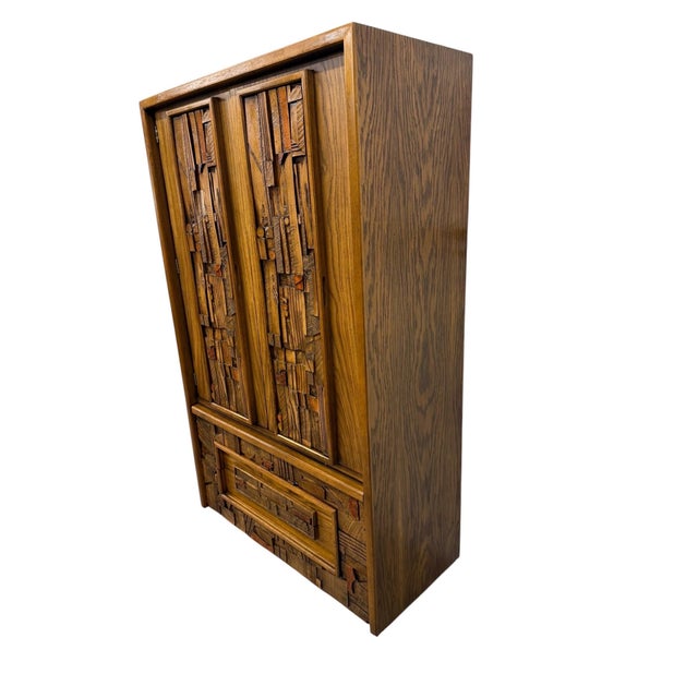 Mid-Century Modern Mid-Century Modern Lane Pueblo Brutalist Oak Armoire For Sale - Image 3 of 9