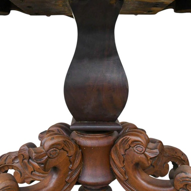 Brown Antique Hand-Carved Dolphin Leg Side Table For Sale - Image 8 of 9