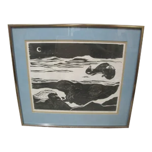 Man and the Sea Limited Edition Signed Scorpio Framed Woodcut