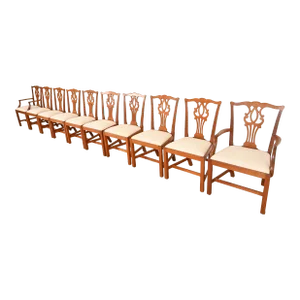 Georgian Carved Mahogany Dining Chairs in the Manner of Baker Furniture, Set of Ten