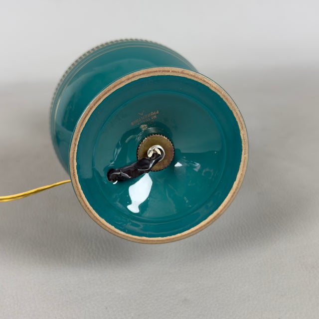 Glass Green Florentine Porcelain Table Lamp with Opaline Glass For Sale - Image 7 of 12