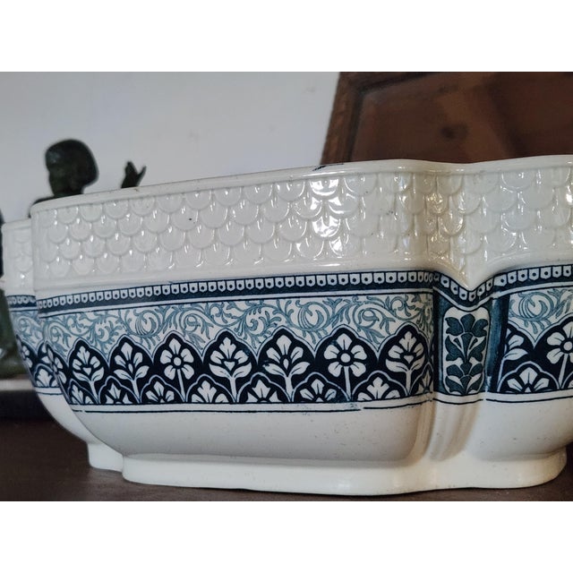 Antique 1880s large square shaped bowl with handles, called a 'jardiniere' for displaying plants, or planting directly....