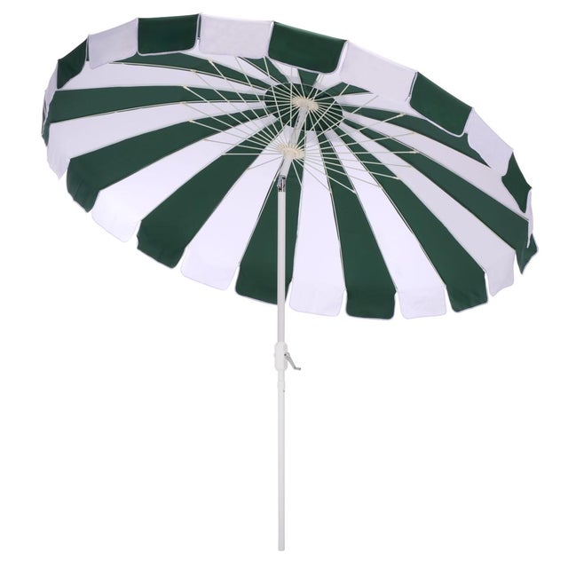 Buti 9 Ft Crank Umbrella, Green Cabana Stripe/White Pole For Sale In Philadelphia - Image 6 of 8