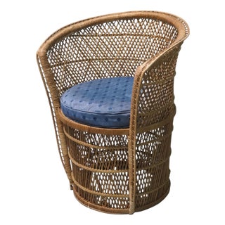 French Tiki Style Woven Bamboo Tub Chair, 1960s For Sale