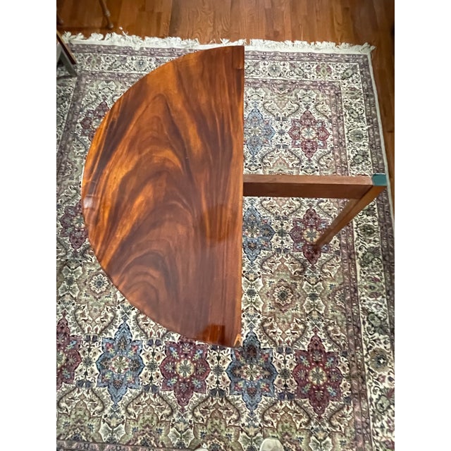 George III - Regency Figured Mahogany and Satinwood Demi Lune Table For Sale - Image 14 of 15