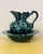 Stunning Blue & Green Ceramic Ewer (Pitcher) & Basin made by Arkansas Pottery. Original sticker in place and maker’s mark...