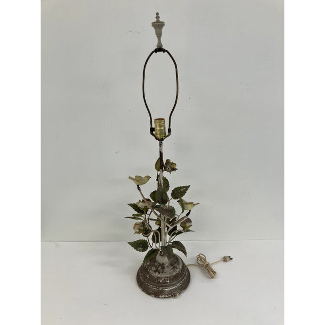 Vintage Italian Tole Bird & Floral Table Lamp, Cottagecore, Circa 1950s For Sale - Image 11 of 13