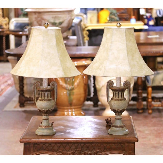 Pair of Mid-Century Italian Neoclassical Painted Urn Form Table Lamps For Sale In Dallas - Image 6 of 10
