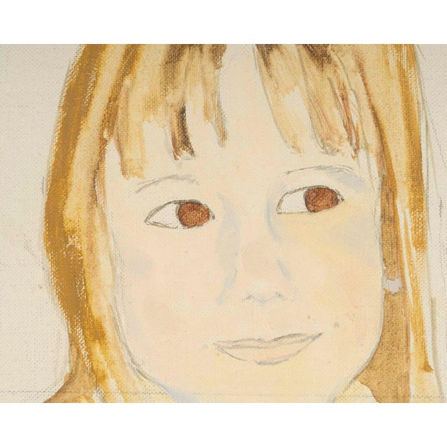 Preparatory Work for a Portrait of Two Young Girls, 20th Century, Watercolour on Canvas For Sale - Image 5 of 8