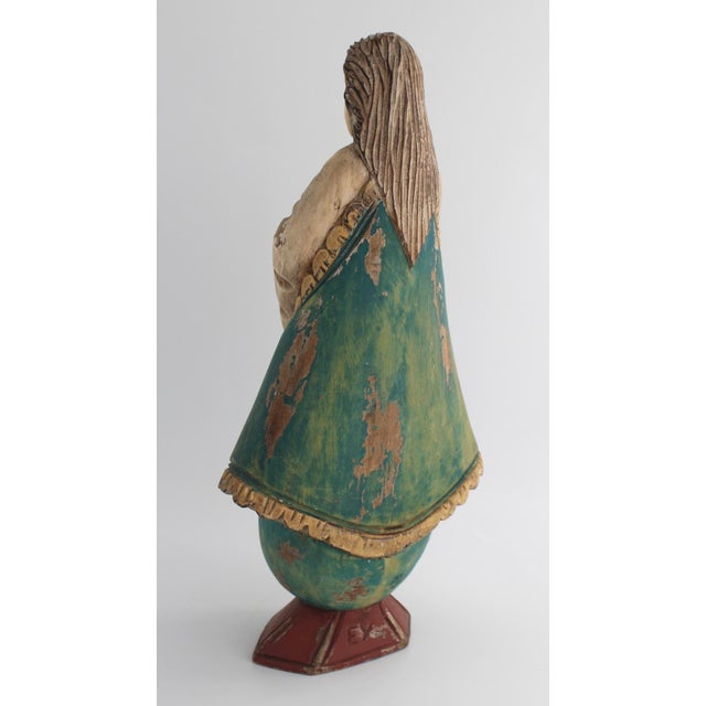 Antique VTG Hand Carved Wooden Santo, Spanish Colonial Folk Art, 17.5" Tall For Sale - Image 4 of 9