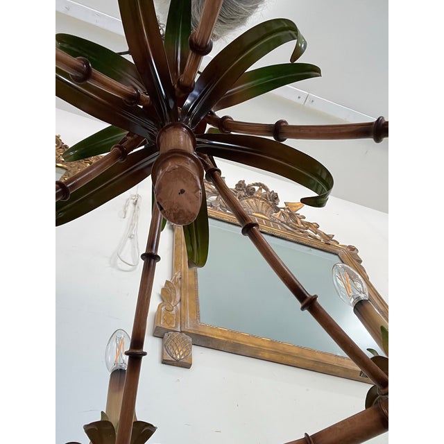 Saffron Vintage Italy Tole Tiki Chinoiserie Bamboo Chandelier 6 Arm For Sale - Image 8 of 8