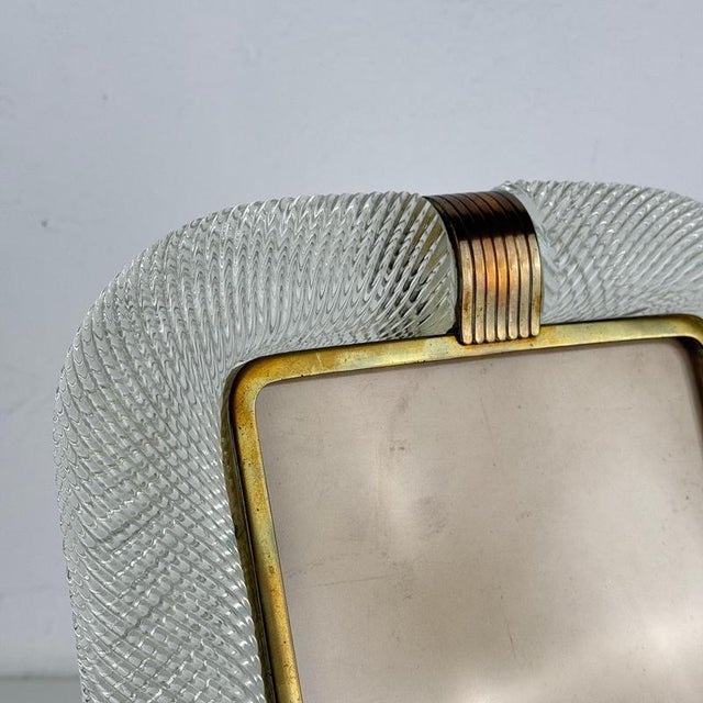 Metal Large Torchon Glass Photo Frame attributed to Ercole Barovier for Barovier & Toso, 1938 For Sale - Image 7 of 16