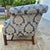 Mid-20th Century Blue Damask Camelback Settee Loveseat Petite Sofa Rolled Arms Nailhead Trim For Sale In Washington DC - Image 6 of 16