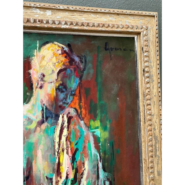 Teal Vintage MCM Original Abstract Figurative Nude on Canvas For Sale - Image 8 of 14