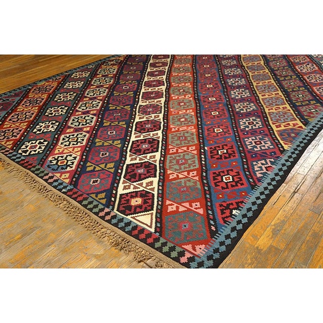 Tribal Striking Multicolor Ground in a Dynamic Pattern Antique Over-Size Caucasian Flat-Weave Rug For Sale - Image 3 of 5