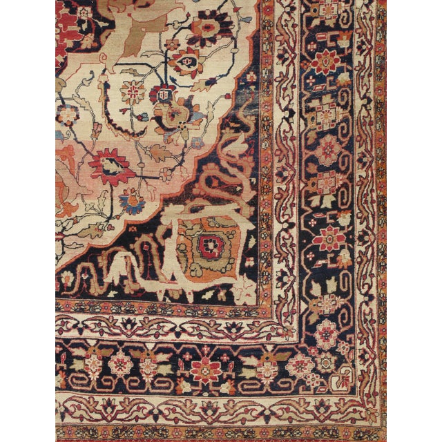 Antique Persian Lavar Kerman Oriental Carpet, Handmade, White, Navy, Jewel Tone For Sale - Image 11 of 12