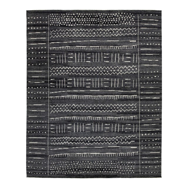 Modern Moroccan Style Gray Wool Rug With Tribal Pattern by Apadana For Sale