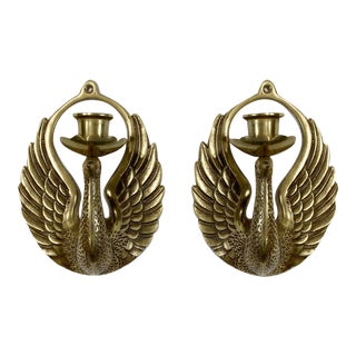 Vintage Brass Phoenix Wall Candle Sconces, a Pair For Sale